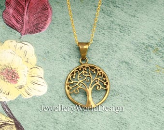 Tree of Life Necklace Gold, Minimalist Nature Pendant, Spiritual Tree Charm Necklace, Boho Jewelry Gift for Her,Symbolic Family Life Pendant