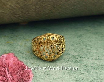 Vintage Filigree Gold Ring, Boho Statement Ring, Floral Filigree Ring, Victorian Style Gold Ring, Antique Ring,Unique Gift Jewelry for Women