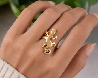 Gecko Lizard Ring, Gold Lizard Ring, Animal Ring, Handmade Gecko Jewelry, Nature Inspired Ring, Reptile Lover Gift, Statement Ring for Her