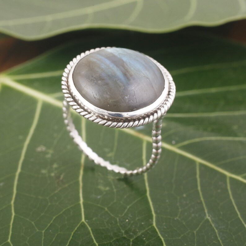 Rainbow Labradorite Round Ring ~ Gemstone ~ Natural ~Sterling Silver 925 ~ Jewelry ~ Handmade~February Birthstone ~Statement ~Gift ring