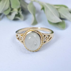 Natural Prehnite Gemstone Brass Ring, 925 Sterling Silver Gold Ring, Artisan Gift Ring, Statement Ring, Prehnite Gold Ring, minimalist Ring