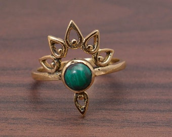 Malachite Ring, Dainty crown Design Ring, Gemstone Ring, 18k Gold, Malachite Ring by ASANA, Green Crystal Ring for Women, Malachite Jewelry