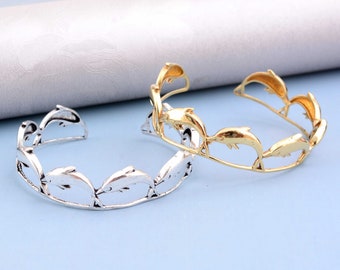 Bracelet manchette ouvert dauphin, jonc dauphin or argent, bijoux inspirés de l'océan, bracelet animal réglable, cadeau style plage pour elle