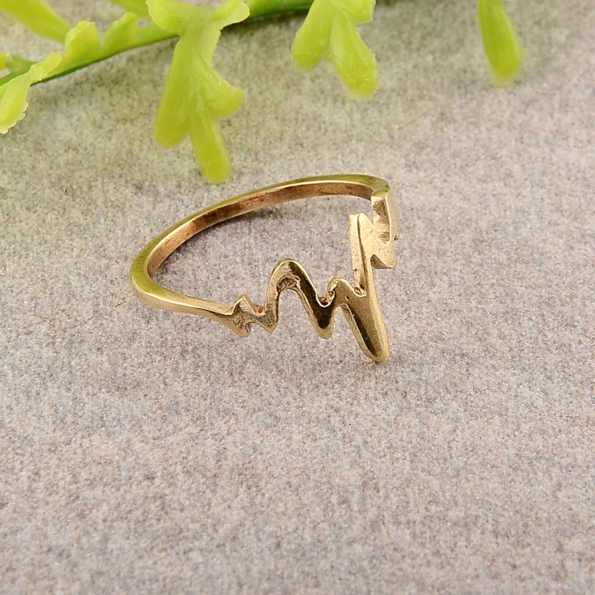 14k Solid Gold Heartbeat Ring Lifeline Pulse Ring Minimalist