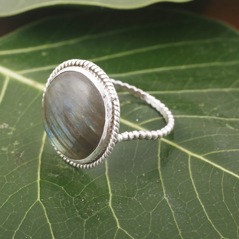 Rainbow Labradorite Round Ring ~ Gemstone ~ Natural ~Sterling Silver 925 ~ Jewelry ~ Handmade~February Birthstone ~Statement ~Gift ring