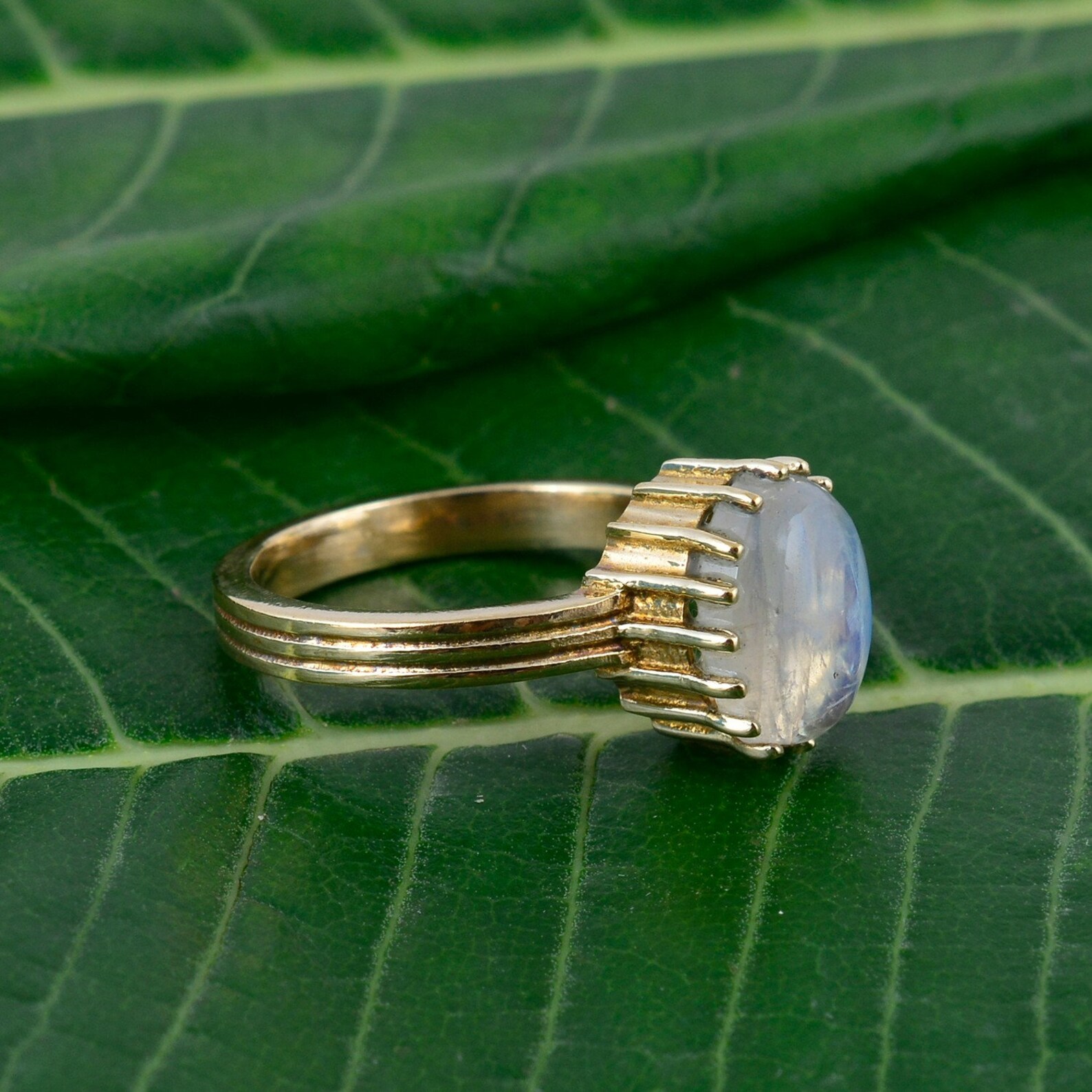 Blue flash moonstone ring brass ring gemstone ring handmade Etsy