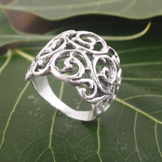 18K Gold Filigree Ring 925 Sterling Silver Ring Handmade Ring