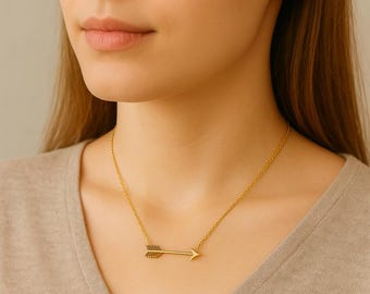 Gold Arrow Necklace, Minimalist Arrow Pendant, Dainty Gold Necklace, Symbolic Direction Jewelry, Layering Necklace for Women, Gift for Her