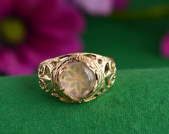 Opalite Moon Ring, Celestial Statement Ring, Gold Opalite Jewelry, Boho Gemstone Ring, Vintage Ring, Handmade Gift for Her     AK-3la1aa