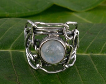 Natural Rainbow Moonstone Ring, 925 Sterling Silver Ring for Women, Handmade Silver Ring, Moonstone Ring, Bohemian Jewelry, christmas gift