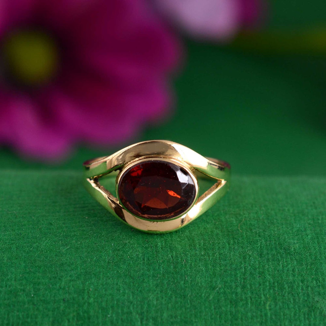 Garnet Hydro Ring, Cut Stone Ring, Gemstone Ring, Double Band Ring 