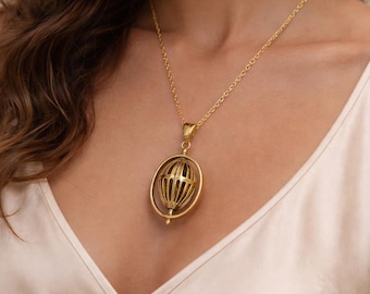 Vintage Brass Cage Locket Necklace, Orb Pendant, Minimalist Statement Jewelry