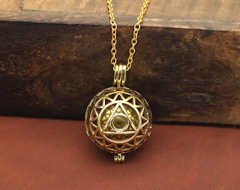 Gold Sphere Locket Pendant Necklace, Geometric Orb Cage Necklace, Vintage Secret Holder Charm, Boho Statement Jewelry Gift for Her