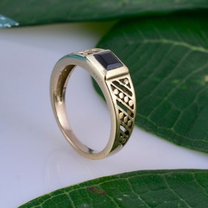Black Onyx Gold Ring, Square Stone Signet Ring, Handmade Brass Band Ring, Minimal Men’s Ring, Unisex Statement Jewelry,       AK-3ul1y