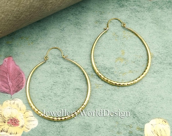 Goldene Tropfen-Creolen, gehämmertes ovales Creolen-Design, minimalistische Goldcreolen, leichte Statement-Ohrringe, handgefertigtes Geschenk für Frauen