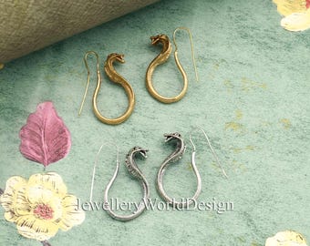 Snake Earrings, Gold Silver Snake Drop Earrings, Serpent Dangle Earrings, Gothic Jewelry, Boho Reptile Earrings, Halloween Gift
