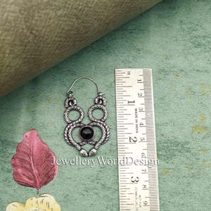 Twin Snake Earrings with Black Stone – Gothic Serpent Hoop Earrings – Handmade Tribal Snake Jewelry for Women