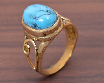Dainty Turquoise Band Ring, Oval Turquoise Ring, Delicate Turquoise Gold Ring, Blue Turquoise Ring, December Birthstone, Everyday Ring, Gift