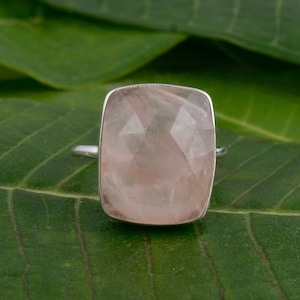 Rose Quartz Gemstone Ring • Handmade Silver-Tone Healing   Jewelry • Adjustable Boho Ring for Women • Love Energy Gift by JewelryWorldDesign