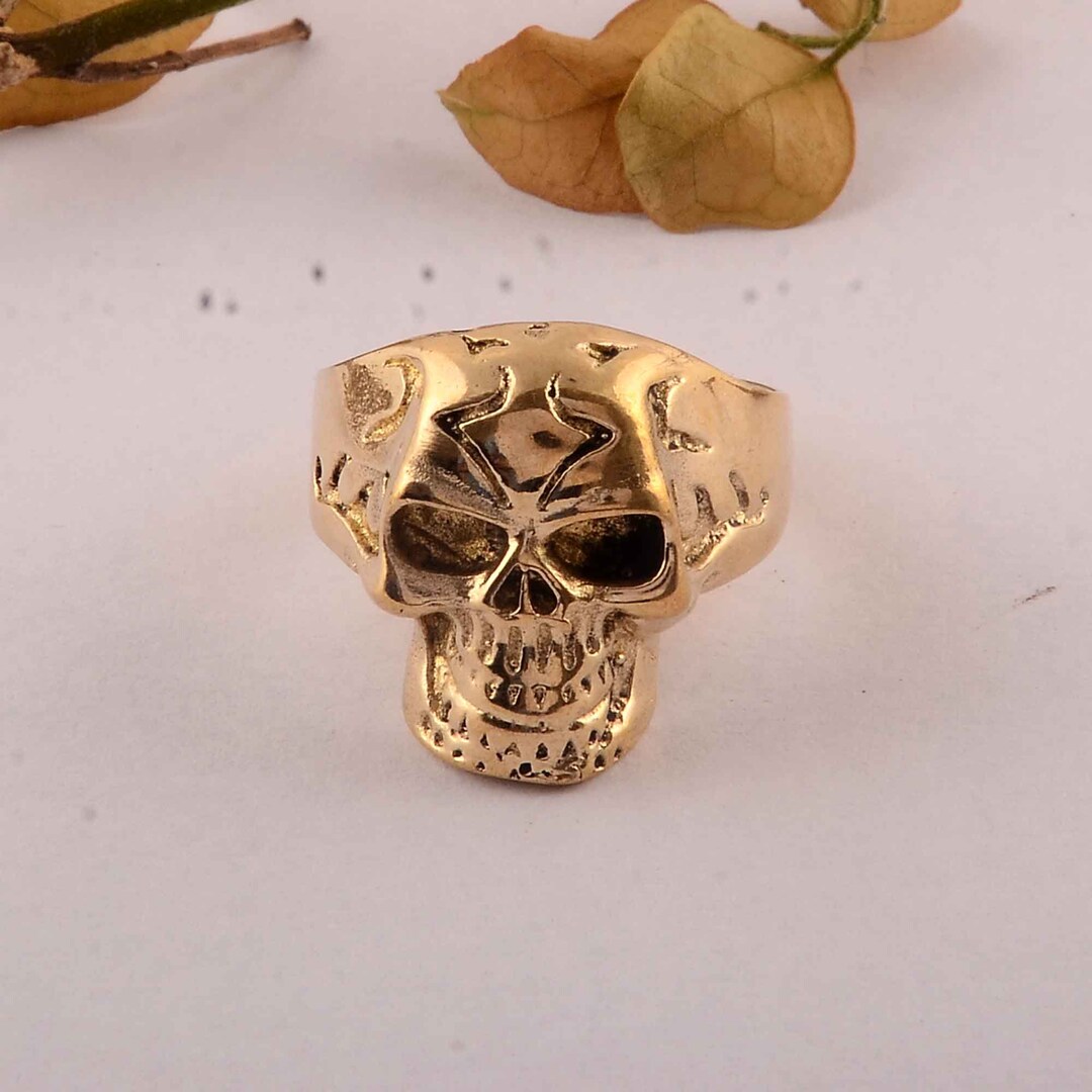 Gold Skull Ring, Heavy Gothic Statement Ring, Biker Skull Ring for Men ...
