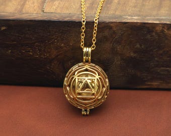 Gold Sacred Geometry Locket Necklace, Harmony Ball Pendant, Boho Spiritual Sphere Necklace, Geometric Cage Jewelry Gift for Her