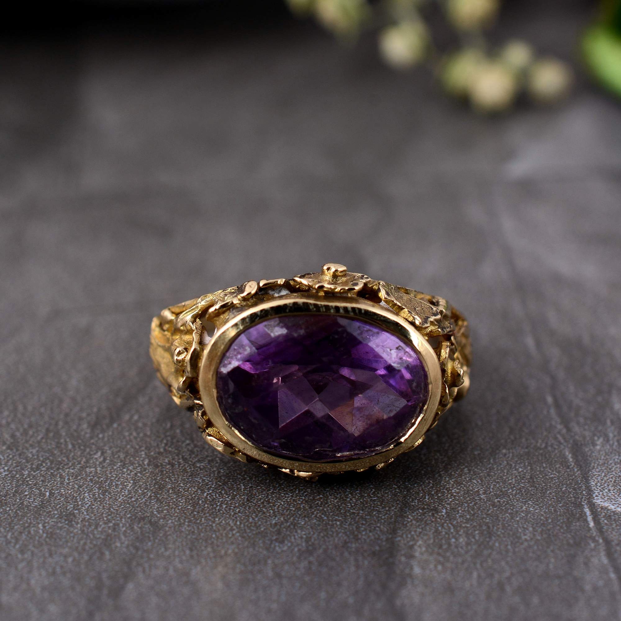 Vintage Amethyst Statement Ring, Oval Purple Gemstone Ring 