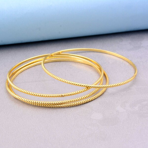 18K Gold plated Dots Bangle, Bangle (Not Hollow) Coin Edge Pattern, Vintage Design,  Choose 10K, 14K, 18k, Gold Bangle Bracelet