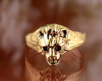 Anillo con cabeza de pantera, anillo con cara de leopardo, anillo llamativo de felino, anillo de animal ajustable, joyería de pantera en oro y plata, regalo unisex, regalo gótico