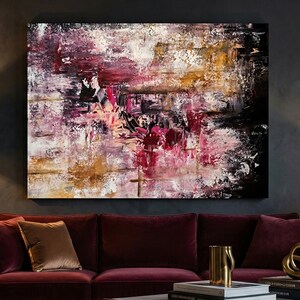 Deep Magenta Abstract Expressionist Canvas Painting - Original Textured Wall Art for Living Room Office, Modern Luxury Palette Knife Decor