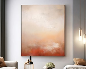 Arte minimalista de pared natural en naranja y marrón, tonos cálidos pastel únicos sobre lienzo, regalo de lienzo de tonos neutros elegantes contemporáneos, arte de pared para el hogar