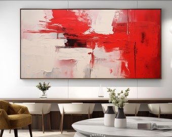 Oeuvre d'art expressionnisme moderne sur toile, cadeau de décoration murale surdimensionné en toile rouge audacieuse, pièce minimaliste à l'huile et acrylique, art rouge personnalisé