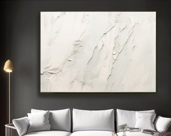 Heavy White Plaster Canvas Painting On Canvas, Oversized Nordic Textured Wall Art Decoration, 3D White Texture Canvas For White Room