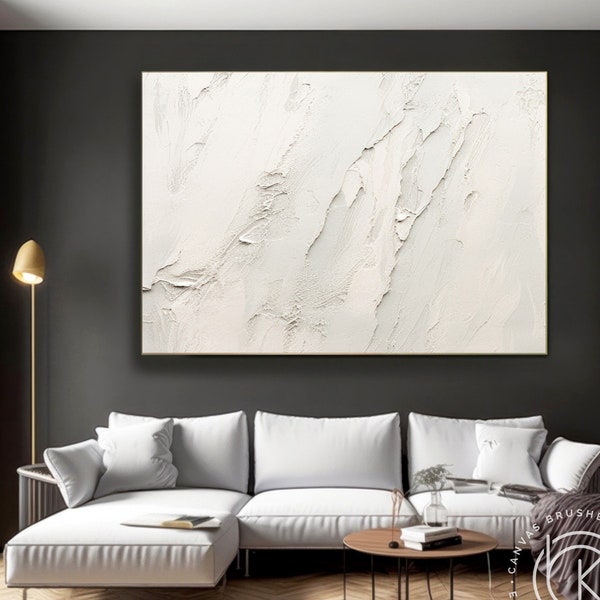 Heavy White Plaster Canvas Painting On Canvas, Oversized Nordic Textured Wall Art Decoration, 3D White Texture Canvas For White Room