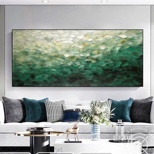 Large Green Textured Boho Abstract Oil Painting on Canvas, Modern Living Room Spiritual Home Decor, Original Green Wall Art For Home Decor