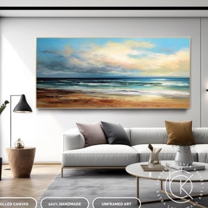 Original Seascape Painting On Canvas, Large Fancy Ocean Wall Art, Impressionist Beach Art For Living Room Decor, Sea And Sky Painting