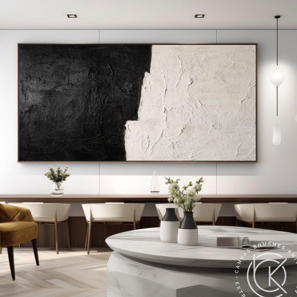 3D Black & White Textured Canvas Wall Art, Wabi-Sabi Pittura su tela, Design minimalista con decorazioni in bianco e nero e contemporanee