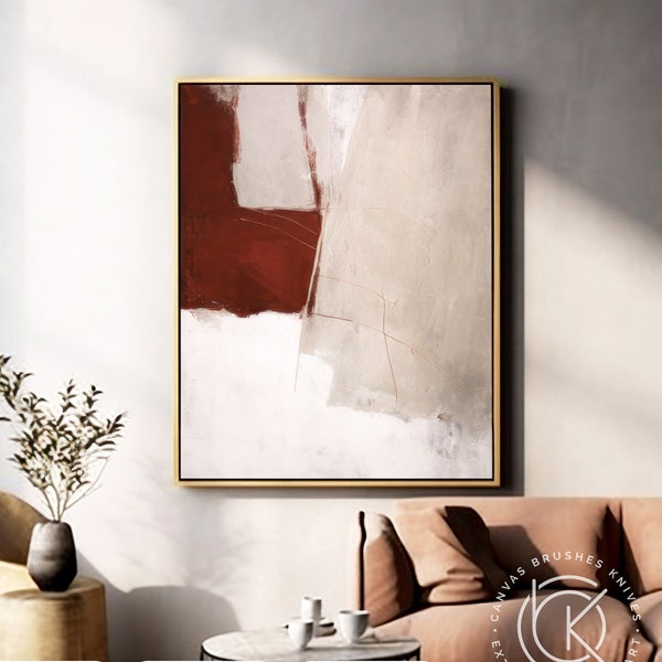 Arte da parete su tela nordica e grigia, pittura strutturata astratta bianca e marrone, pittura minimalista moderna su tela, arte unica per la decorazione domestica