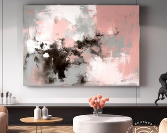 Original Neutral Abstract Painting Pink White Gray, Extra Large Pink Wall Decor, Modern Acrylic Artwork For Office, Custom Home Decoration