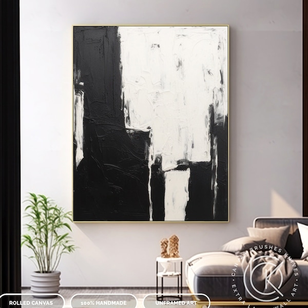 Original Black & White Abstract Canvas Art For Bedroom, Large White Textured Canvas On Canvas, Minimalist Fancy 3D Wall Art Decor