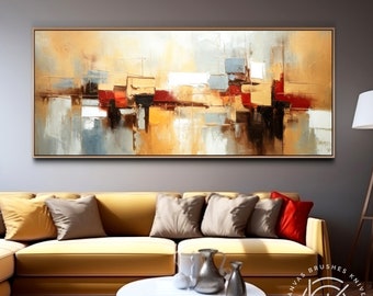 Heavy Textured Golden & Brown Abstract Wall Art, Extra Large Panoramic Oil And Acrylic Painting On Canvas,  Modern Contemporary Art