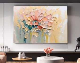 Fancy Neutral Flower Canvas Painting For Bedroom, Extra Large Spring Flower Wall Art, Large Colorful Spring Floral Wall Art, Custom Art