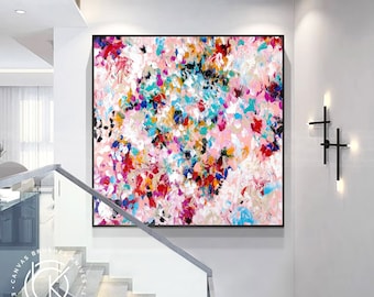 Large Colorful Oil Painting, Colorful Abstract Artwork, Color Petals Absract Wall Art, Pink Canvas Painting, Modern Wall Decor, LA0637