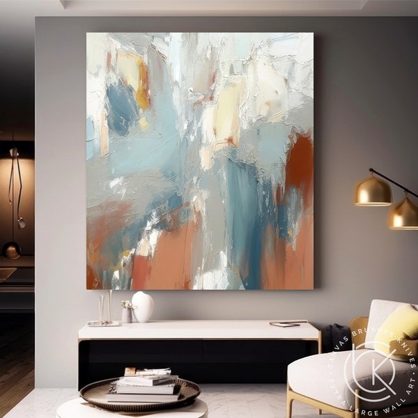 Hand-Painted Soft Tones Abstract Painting On Canvas, Minimalist Modern Wall Art For Home Deco Brown Beige, Large Panoramic Abstract Wall Art