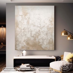 Beige & White Abstract Painting On Canvas, Minimalist White Canvas Wall Art, Large Textured White Wall Decor, Wabisabi Paintng For Home Deco