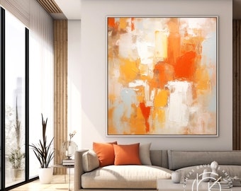 Extra Large Original Orange Abstract Artwork On Canvas, Modern Orange Canvas Wall Art Decor, Extra Large Boho Art Deco For Office & Home
