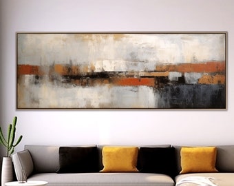 Large Horizontal Landscape Painting On Canvas, Large Abstract Wall Art, Fancy Painting For Bedroom, Unique Modern Panoramic Artwork