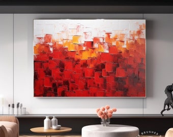 Großes rotes abstraktes Ölgemälde auf Leinwand, Original rote Boho Impasto Acrylkunst, modernes Wohnzimmer-Wand-Dekor, spirituelle handgemachte Kunst