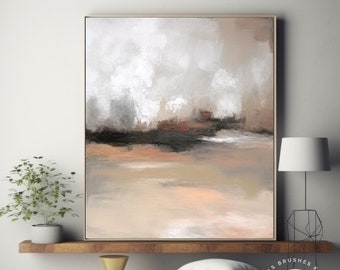 Large Beige & Brown Painting On Canvas, Grey Texture Art, Brown Abstract Landscape Canvas, Minimalist Beige Painting For Spiritual Room