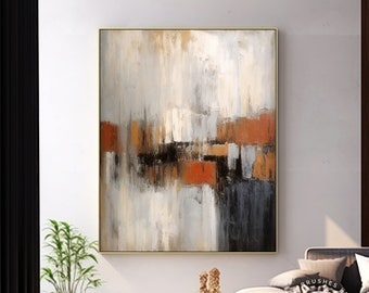 Art mural abstrait gris et beige contemporain, peinture sur toile de luxe unique sur toile, cadeau de décoration marron original fait à la main, cadeau mural de Noël