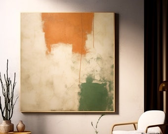 Unique Wabi-Sabi Abstract Painting On Canvas, Minimalist Beige Orange Canvas Wall Art, Fancy Green Oil Painting For Dining Room, Custom Art